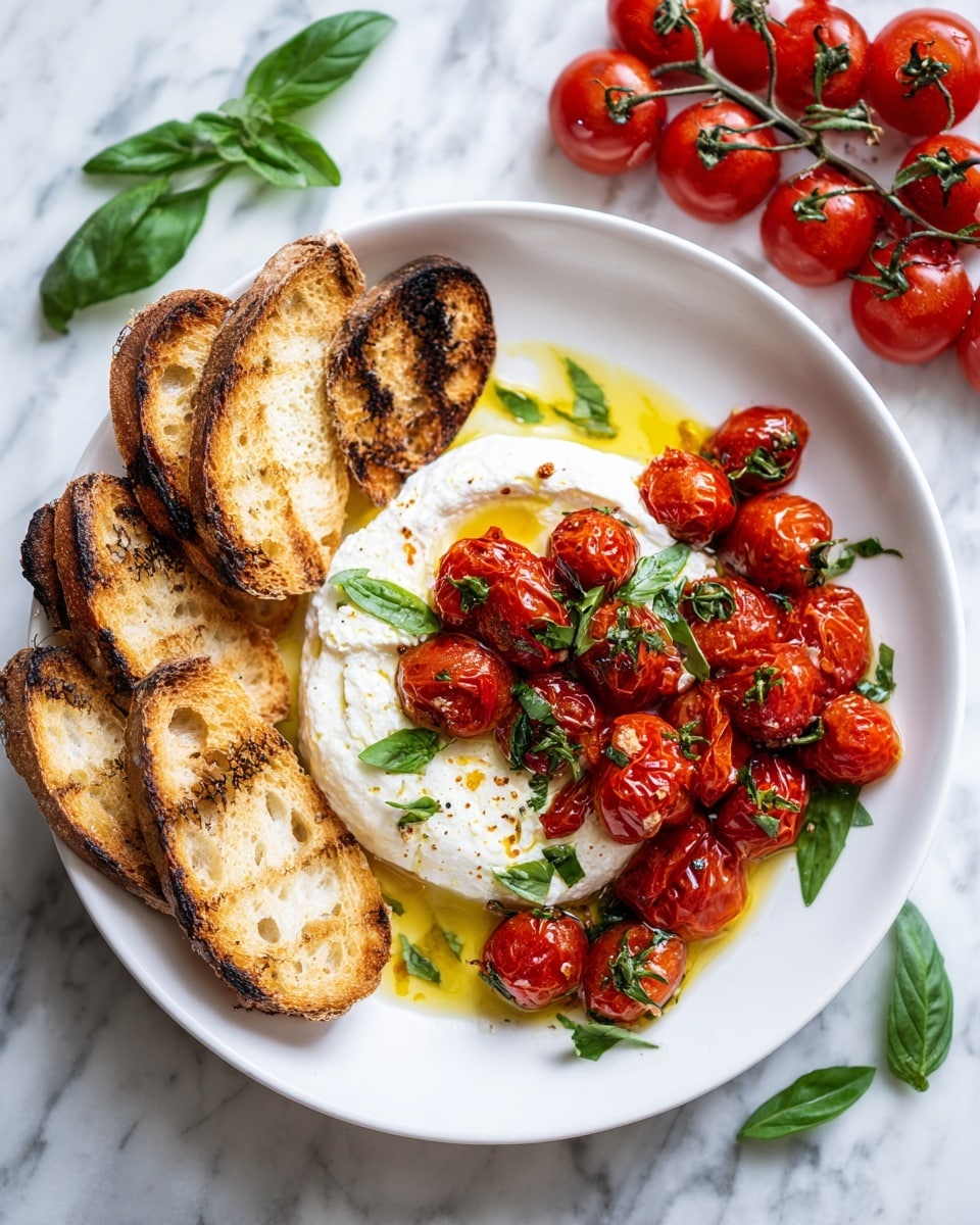 Braised Tomatoes with Burrata and Toasted Baguette Recipe