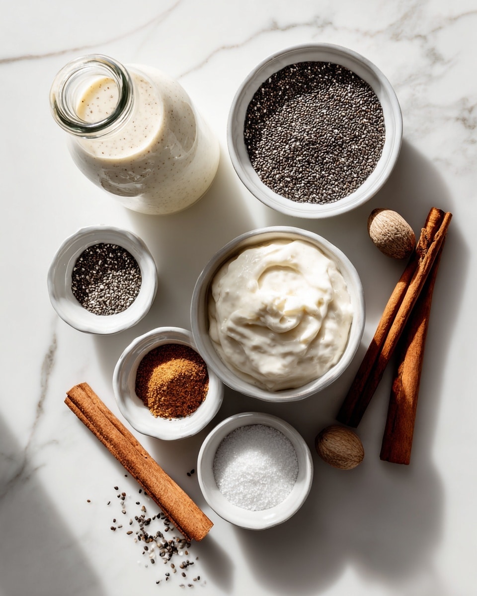 The image shows three clear glass bowls placed on a white marbled surface. The first bowl contains a creamy beige mixture with a large pile of small black chia seeds on top, mostly covering the middle. A silver spoon lies just outside the bowl on the right side. The second bowl on the right shows the chia seeds mixed into the beige liquid, creating a speckled, bubbly texture spread evenly and a silver spoon inside the bowl. The third, larger bowl is filled with the thickened mixture, now fully blended and showing a dense, grainy texture with chia seeds throughout, and the silver spoon inside the bowl near the edge. The lighting is soft and natural, highlighting the textures of the mixture. Photo taken with an iphone --ar 4:5 --v 7