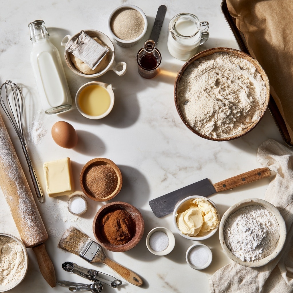 The image shows four parts of making dough. The first part has a large clear bowl with a light brown powder being mixed with a silver whisk on a white marbled surface. The second part shows the same bowl with a yellow egg on top of a light yellow liquid mix. The third part shows a round dough ball on flour-dusted parchment paper with a wooden rolling pin nearby and a small metal cup of flour on a white marbled surface. The fourth part shows the dough rolled out flat into a large rectangle on the same white marbled surface. photo taken with an iphone --ar 4:5 --v 7
