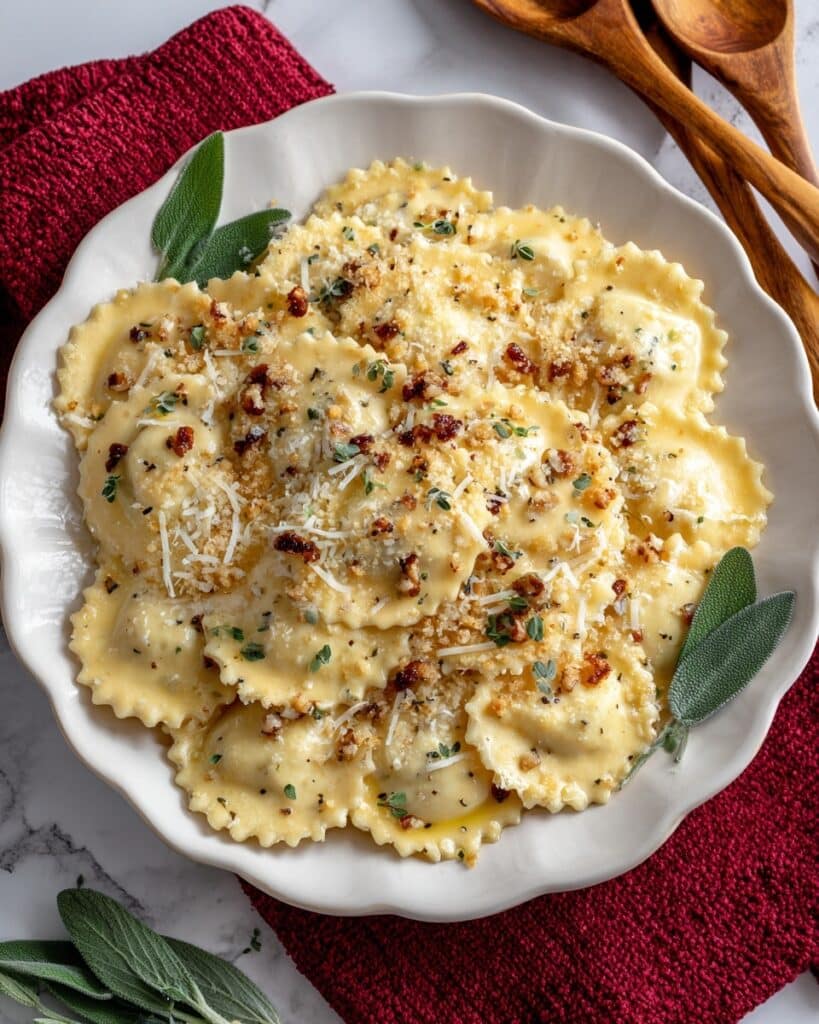 Browned Butter Sage Ravioli with Hazelnuts and Crispy Panko Recipe