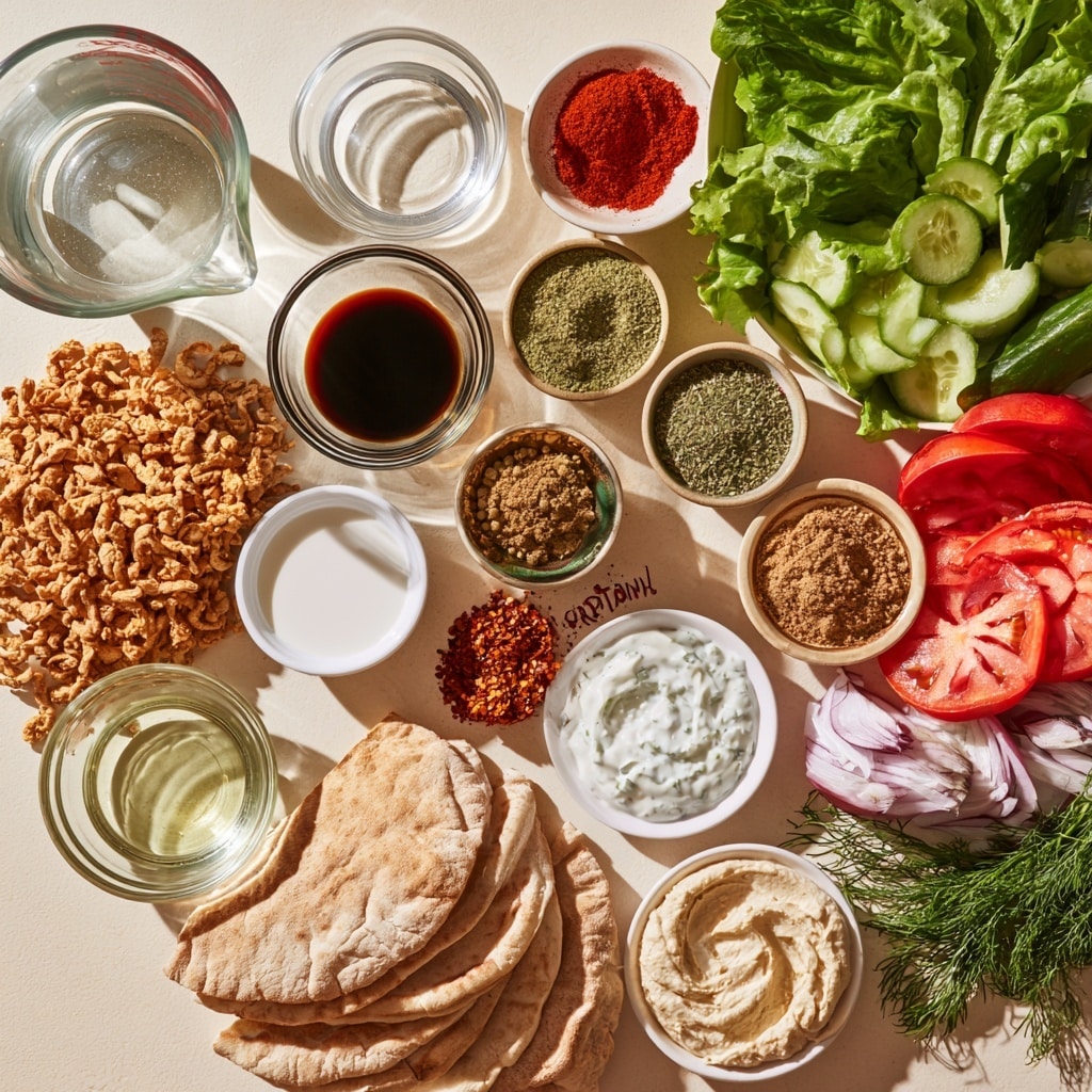 The dish shows two flatbread wraps on a gray stone plate, each layered with green lettuce as the base, topped with slices of red tomato, creamy white sauce, pieces of cooked brown spiced meat, and garnished with thin rings of pale purple onion and small green herb sprigs. On the side of the wraps are thin cucumber slices and a half yellow lemon, all placed on a white marbled surface. The flatbreads are folded in the middle, showing all the ingredients stacked inside clearly. photo taken with an iphone --ar 4:5 --v 7