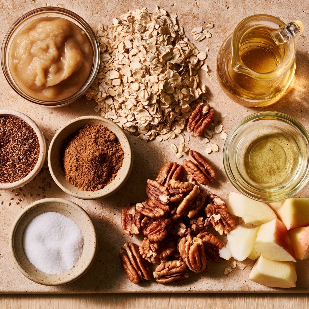 The images show a step-by-step process of mixing ingredients in a round white bowl on a white marbled surface. The first layer contains chopped yellow apples, light brown sugar, and beige rolled oats arranged in three distinct sections inside the bowl. The next image shows these ingredients partially mixed, creating a textured mix of oats and brown sugar with some apple pieces visible. In the third image, a smooth, light yellow paste, likely mashed bananas or syrup, is added on top of the oat mixture. The final image shows the ingredients fully mixed into a uniform brown, chunky mixture with a wooden spoon resting inside the bowl. Photo taken with an iphone --ar 4:5 --v 7