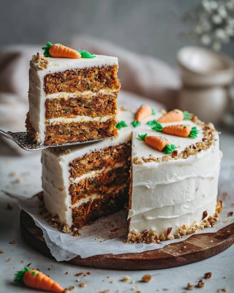 Carrot Cake with Cream Cheese Frosting and Pecan Garnish Recipe
