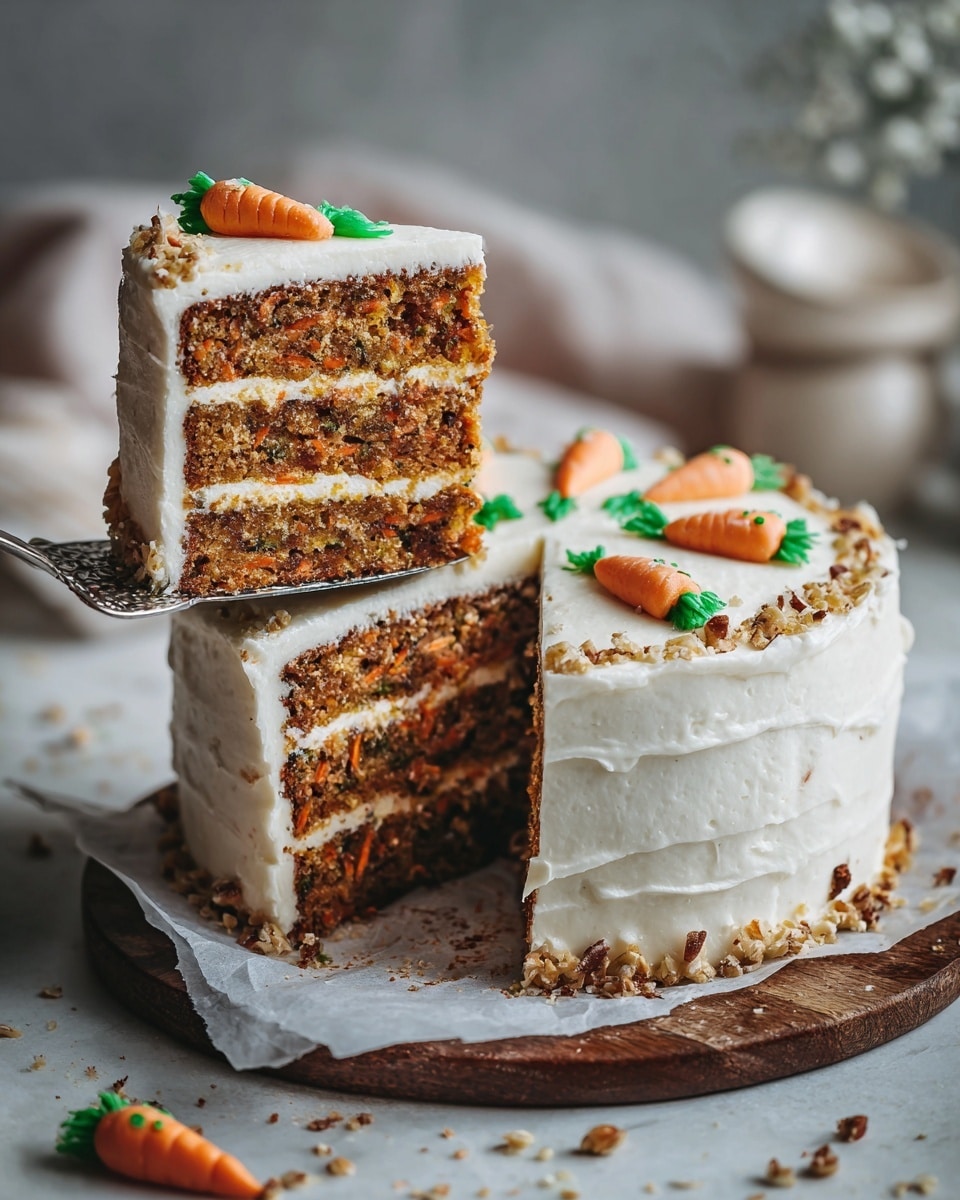 Carrot Cake with Cream Cheese Frosting and Pecan Garnish Recipe