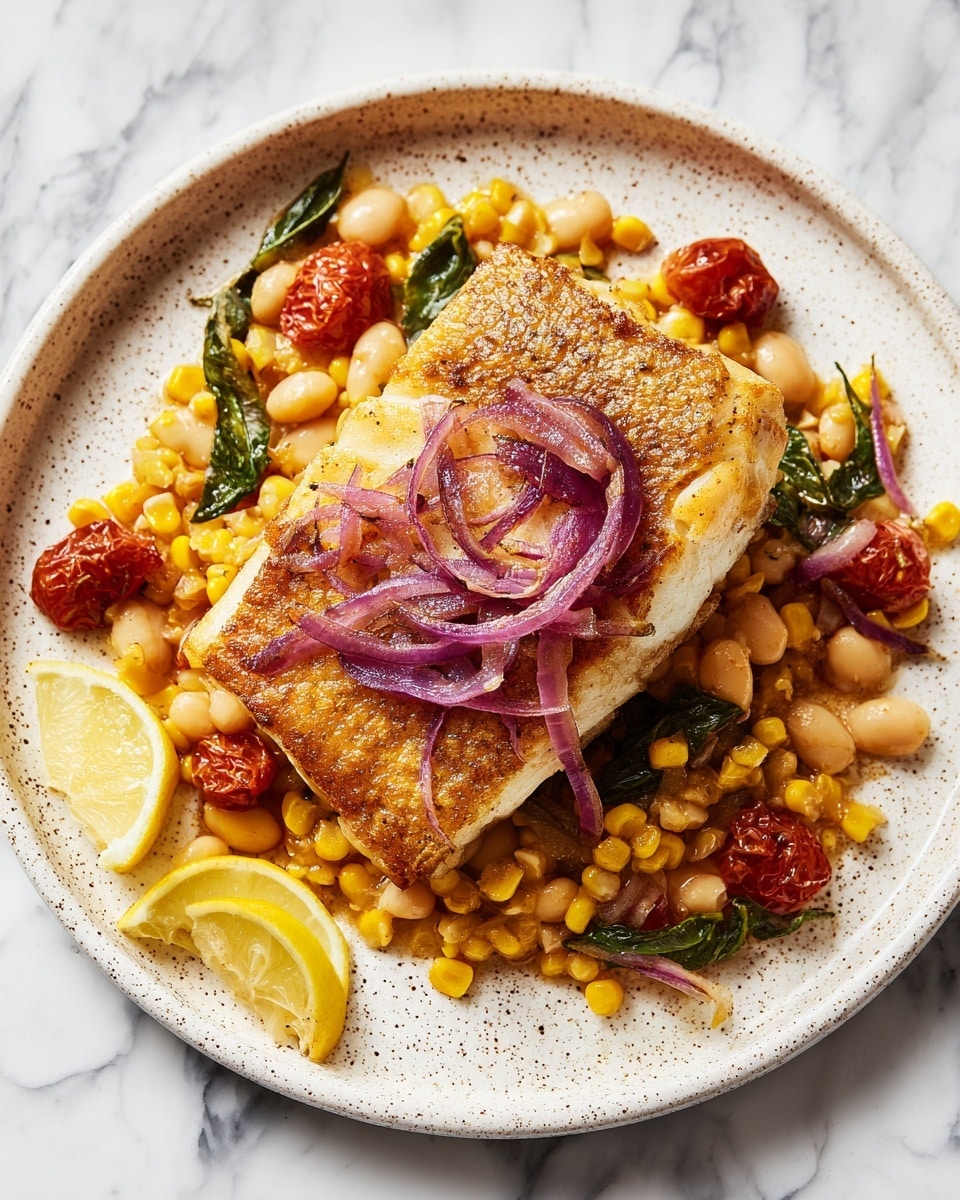 One-Pan Baked Swordfish with White Beans and Cherry Tomato Confit Recipe