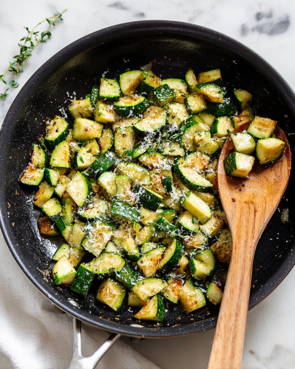 A white bowl filled with cooked zucchini pieces that are cut into small, irregular chunks. The zucchini has bright green skin on the edges with a soft yellow inside, some parts showing light brown, slightly crispy spots. The zucchini is sprinkled with finely grated cheese and small green herbs. The bowl sits on a white marbled surface. A wooden spoon and white cloth are partially visible next to the bowl. photo taken with an iphone --ar 4:5 --v 7
