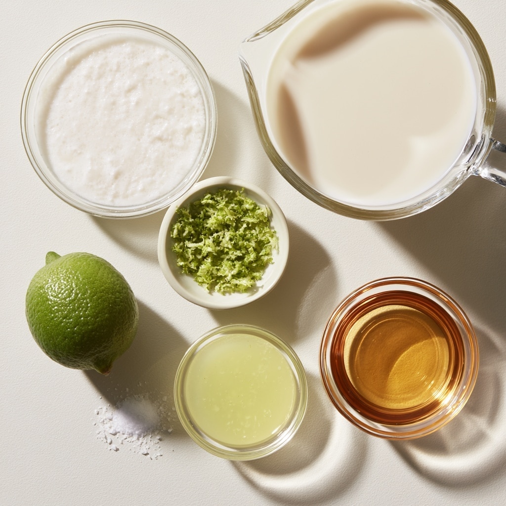 A clear blender jar seen from above, showing a single layer of smooth white cream inside with small green lime zest pieces spread lightly on top. The blender is placed on a white marbled surface. Photo taken with an iphone --ar 4:5 --v 7