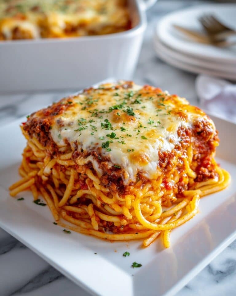 Spaghetti Pie with Meat Sauce and Cheesy Topping Recipe