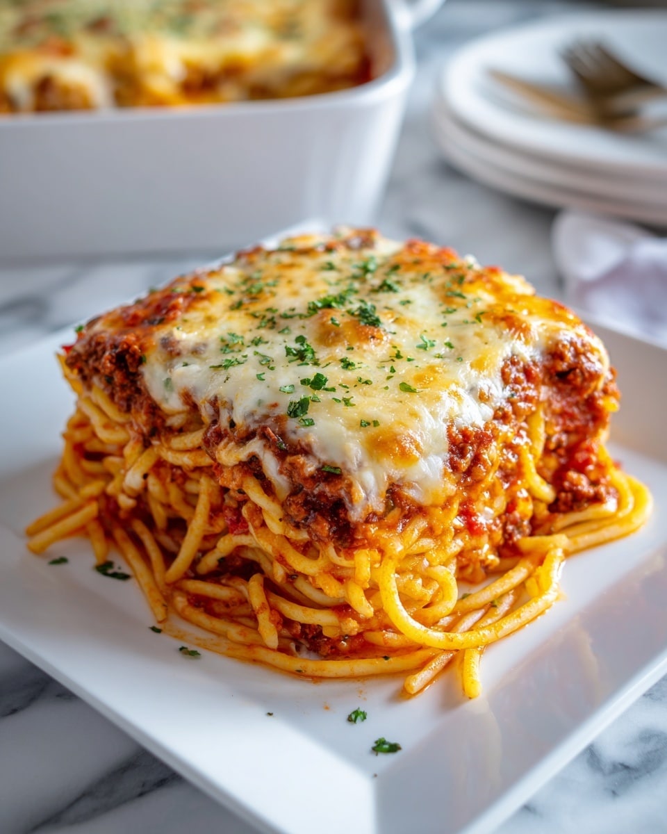 Spaghetti Pie with Meat Sauce and Cheesy Topping Recipe