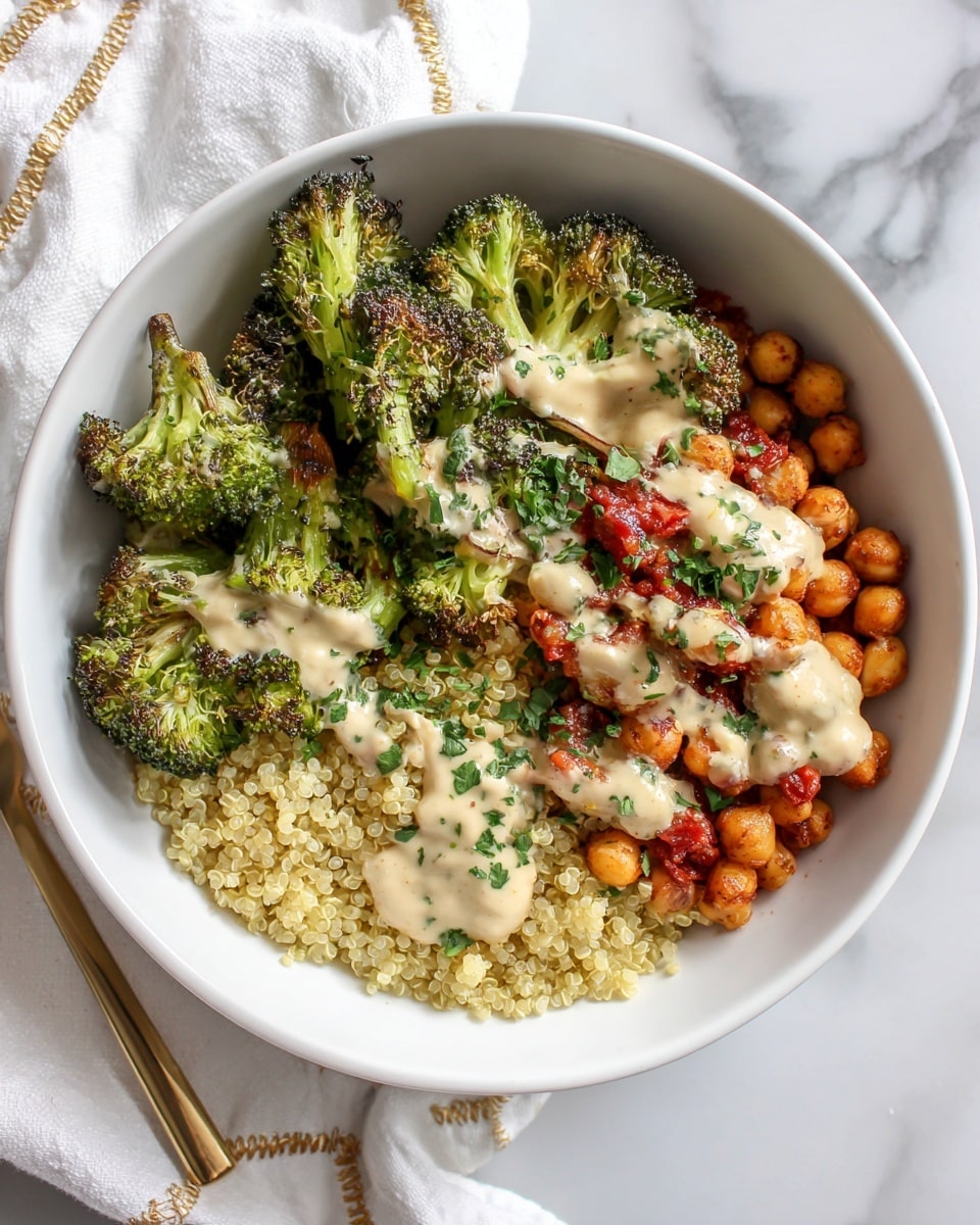 Chickpea and Broccoli Bowls with Creamy Garlic Sauce Recipe