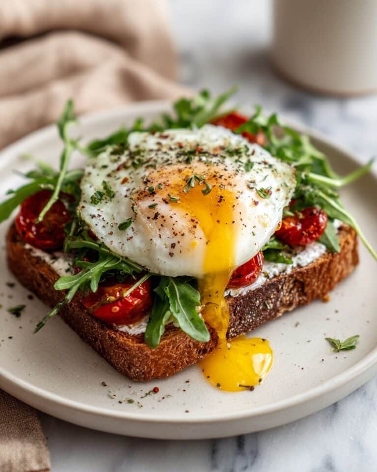 Cottage Cheese Toast with Poached Egg and Roasted Cherry Tomatoes Recipe