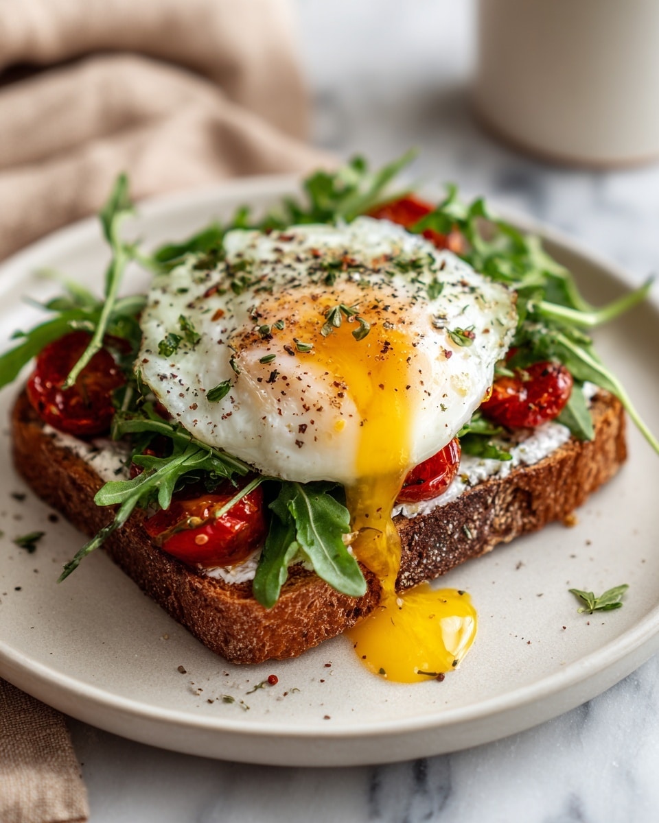Cottage Cheese Toast with Poached Egg and Roasted Cherry Tomatoes Recipe