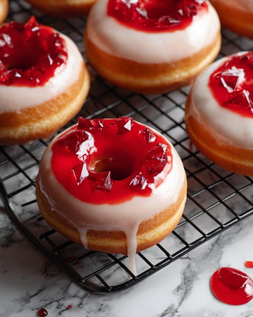 Broken Glass Candy Donuts with Edible Glass and Red Candy “Blood Recipe