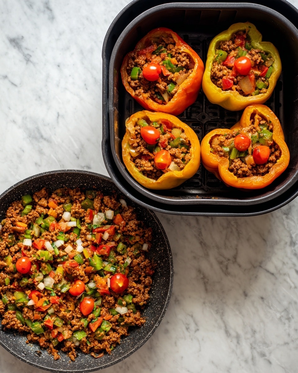 Air Fryer Stuffed Bell Peppers with Ground Beef and Vegetables Recipe - Recipe Image