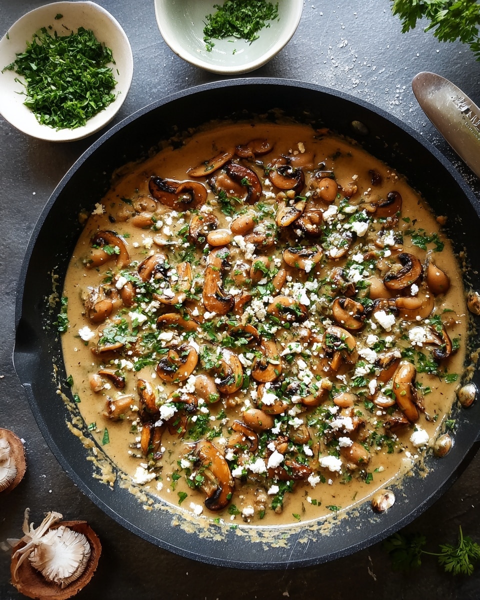 Spinach Mushroom Beans with Vegan Parmesan and Creamy Herbs Recipe