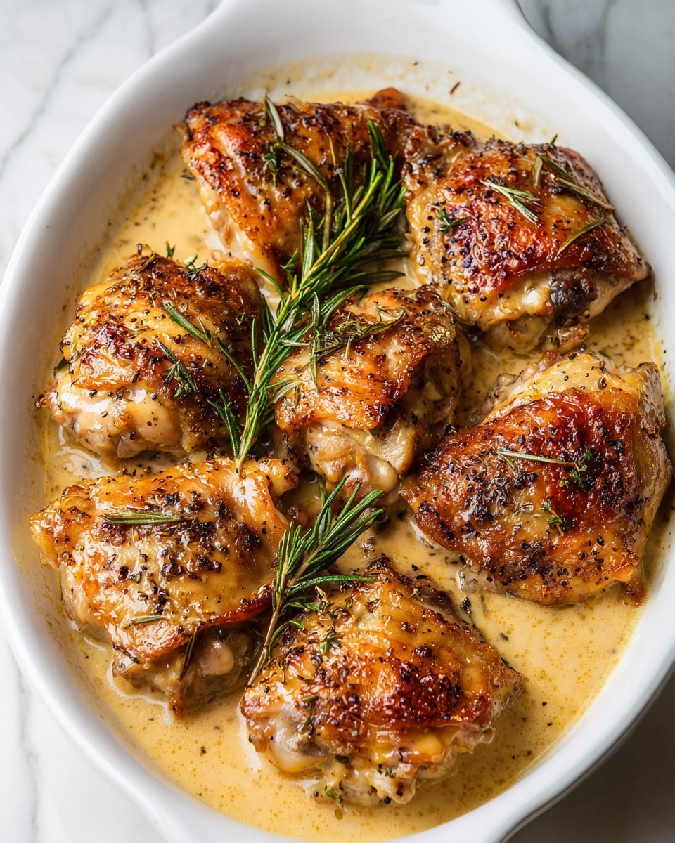 Creamy Rosemary Garlic Chicken Thighs in White Wine Sauce Recipe - Recipe Image