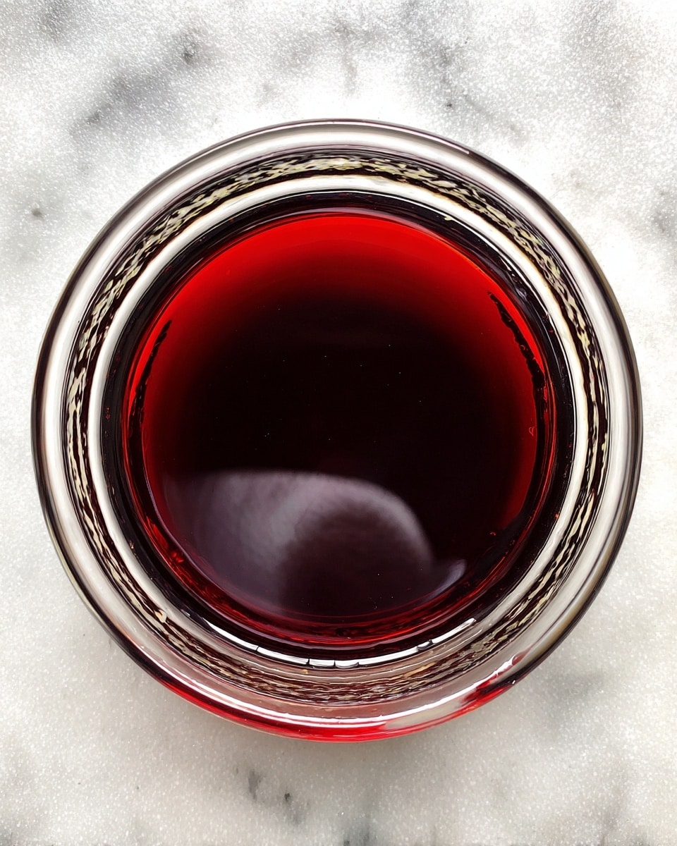 A clear glass bowl filled with a dark red liquid, almost covering the entire inside surface, placed on a white marbled texture. The liquid looks smooth and shiny, with a reflection of light on one side of the bowl. The bowl itself has a thick rim and is seen from above. Photo taken with an iphone --ar 4:5 --v 7