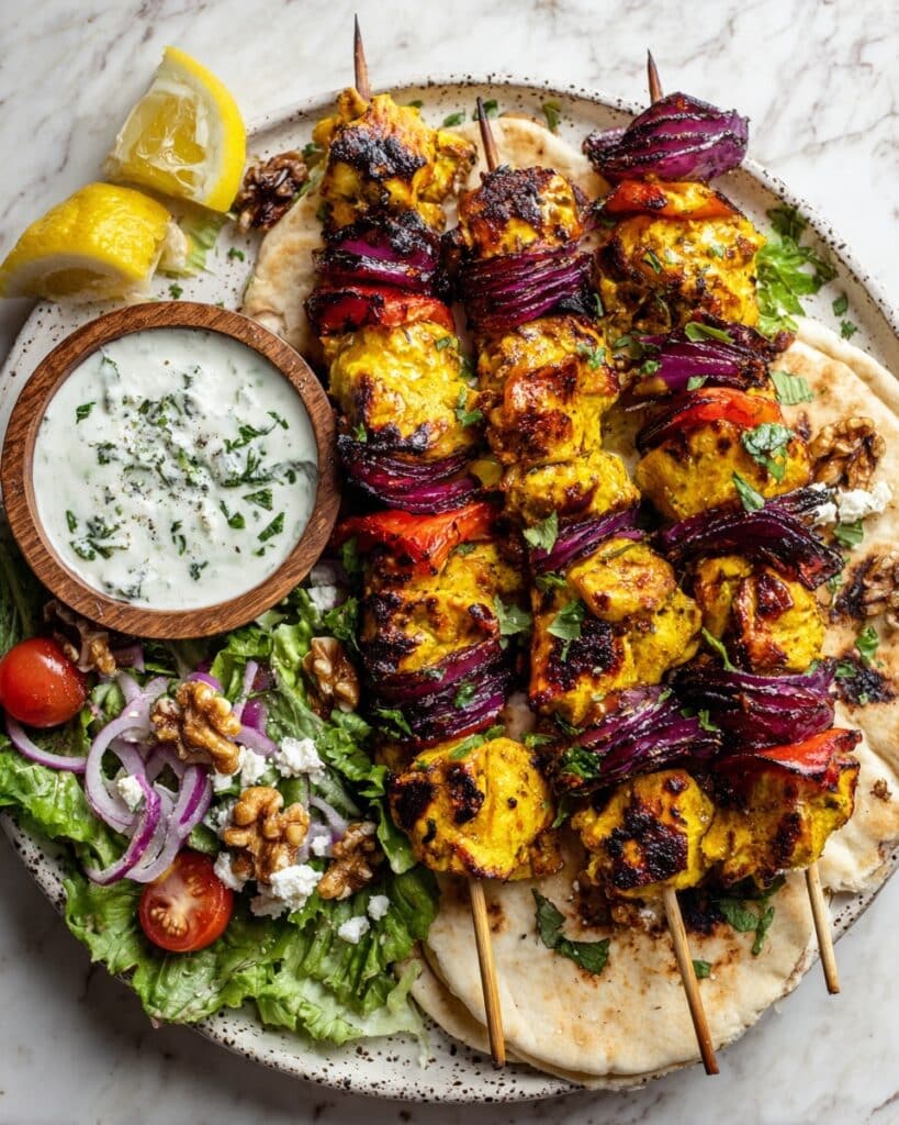 Lemon Herb Chicken Kebabs with Bell Peppers and Onion Recipe