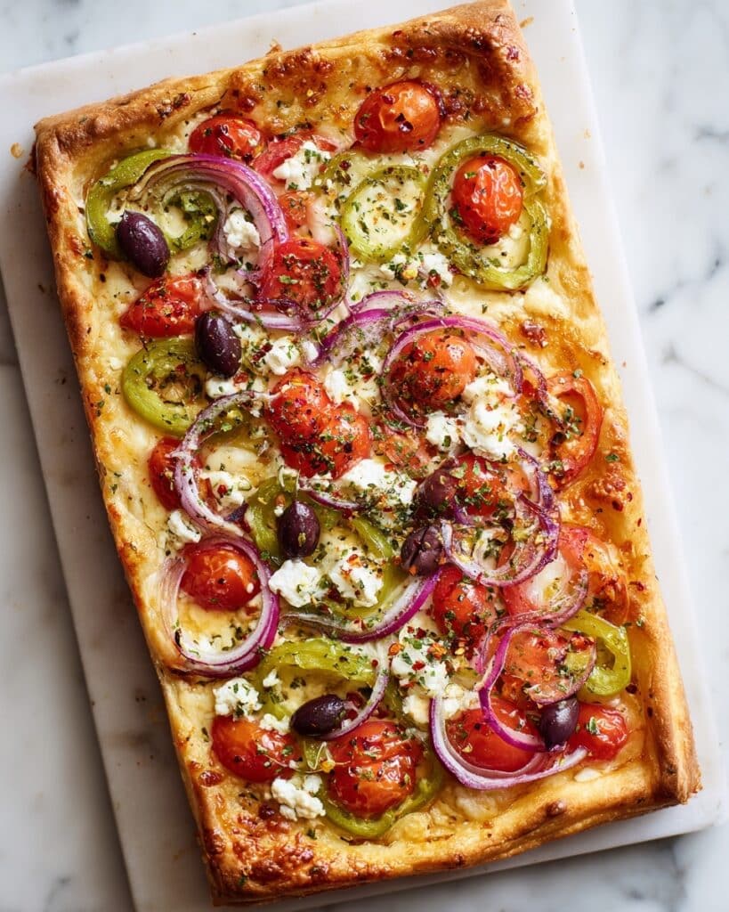 Greek Pizza with Feta, Kalamata Olives, and Fresh Vegetables Recipe