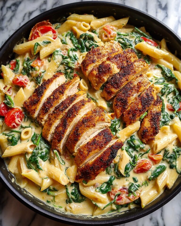 Creamy Garlic Chicken Pasta with Tomato & Spinach Recipe