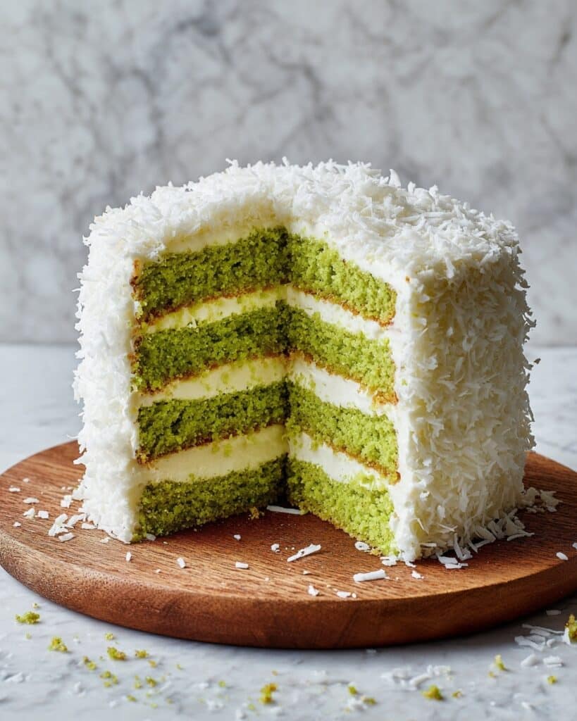 Pandan Coconut Cake with Whipped Coconut Cream and Coconut Flakes Recipe