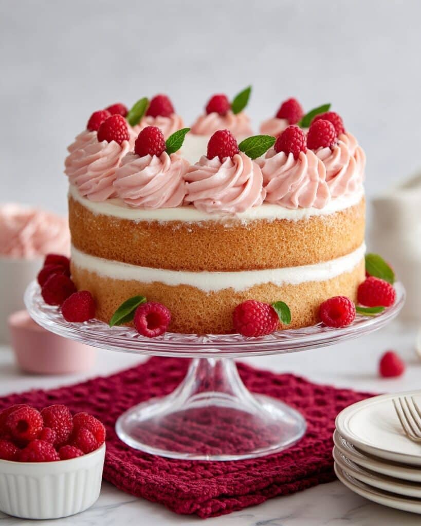 Raspberry Layer Cake with Cream Cheese Frosting and Raspberry Jelly Layers Recipe