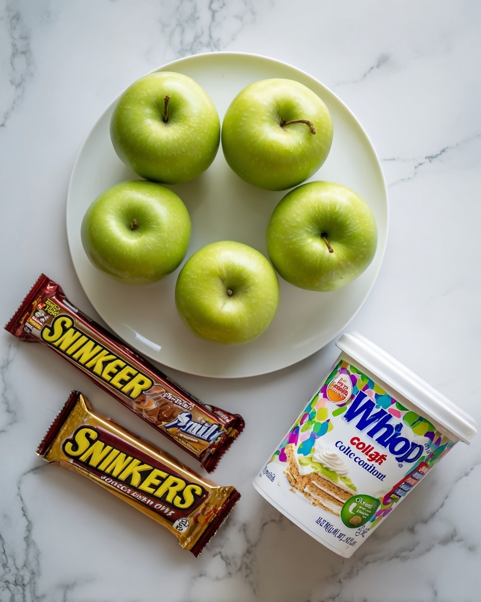 In a clear glass bowl sitting on a white marbled surface, three main layers sit side by side without mixing: light green chopped apple pieces on the top left, small chunks of chocolate-covered candy bars with lighter nuts inside on the bottom left, and a smooth, light orange creamy layer on the right side. The bowl is round and transparent, showing each ingredient clearly. Photo taken with an iphone --ar 4:5 --v 7
