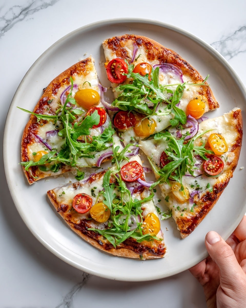 Cauliflower Pizza Crust with Cherry Tomatoes, Mozzarella, and Arugula Recipe