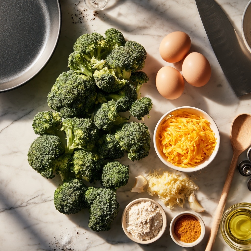 A clear glass bowl sits on a white marbled surface, filled with six distinct layers of ingredients arranged separately. On the bottom left, there is a layer of chopped bright green broccoli, next to it a heap of reddish-brown spice mix is placed in the center. Above the broccoli is a pile of white shredded cheese, and next to it, on the top left, is a mound of yellow shredded cheese. On the top right, there is a white powdery layer of flour, and just below it, a few crushed pale cloves of garlic. The colors are vibrant, contrasting well with the transparent bowl and light background. photo taken with an iphone --ar 4:5 --v 7