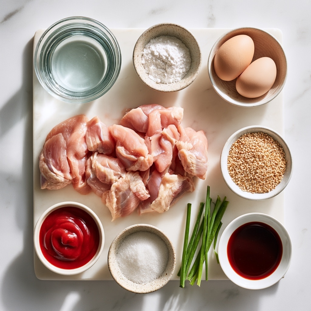A clear glass bowl filled with many pieces of raw pink chicken layered closely together, showing some white fat in spots, with a woman's hand wearing a translucent glove pressing down into the chicken. The bowl sits on a white marbled surface. Photo taken with an iphone --ar 4:5 --v 7
