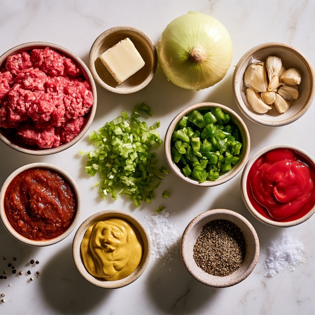The image shows two side-by-side photos of cooking ground meat in a black pan on a white marbled surface. On the left side, there is a layer of browned ground meat topped with bright green chopped bell peppers and white chopped onions in the center. On the right side, the ingredients are mixed together, showing a uniform texture of browned ground meat combined evenly with small pieces of green bell peppers and white onions, with a wooden spoon resting inside the pan. Photo taken with an iphone --ar 4:5 --v 7