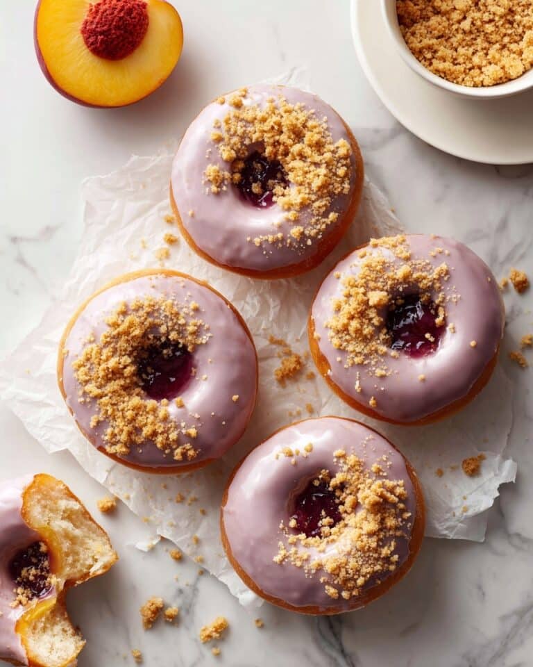 Peach Cobbler Donuts with Vanilla Glaze and Crumble Topping Recipe