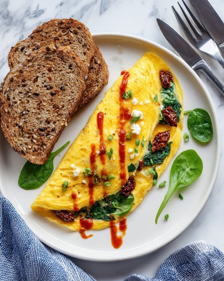 High Protein Spinach Sun-Dried Tomato Feta Omelette Recipe