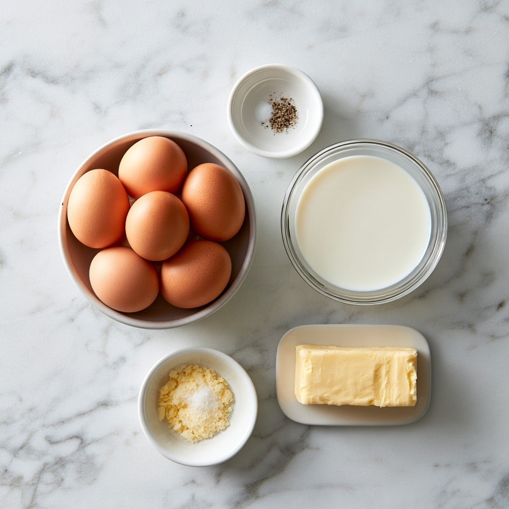 A clear glass bowl sits on a white marbled surface, containing three whole bright orange egg yolks and clear egg whites. On top of the eggs, there are scattered black pepper specks and a few dollops of white cream. A metal whisk with a shiny handle rests inside the bowl, partially submerged in the eggs. A woman's hand is pouring more white cream from a small clear glass cup into the bowl, adding a smooth flowing liquid on the right side. The light reflects softly on the glass bowl and the creamy pouring liquid. photo taken with an iphone --ar 4:5 --v 7