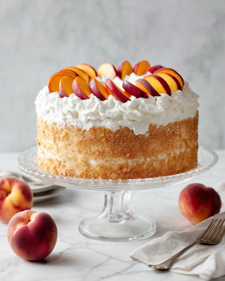 Angel Food Cake with Fresh Peach Topping and Whipped Cream Recipe