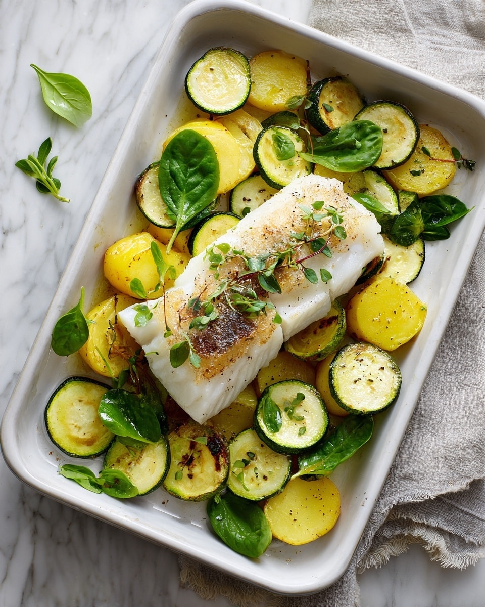 Oven Baked Fish with Lemon, Garlic, and Roasted Vegetables Recipe