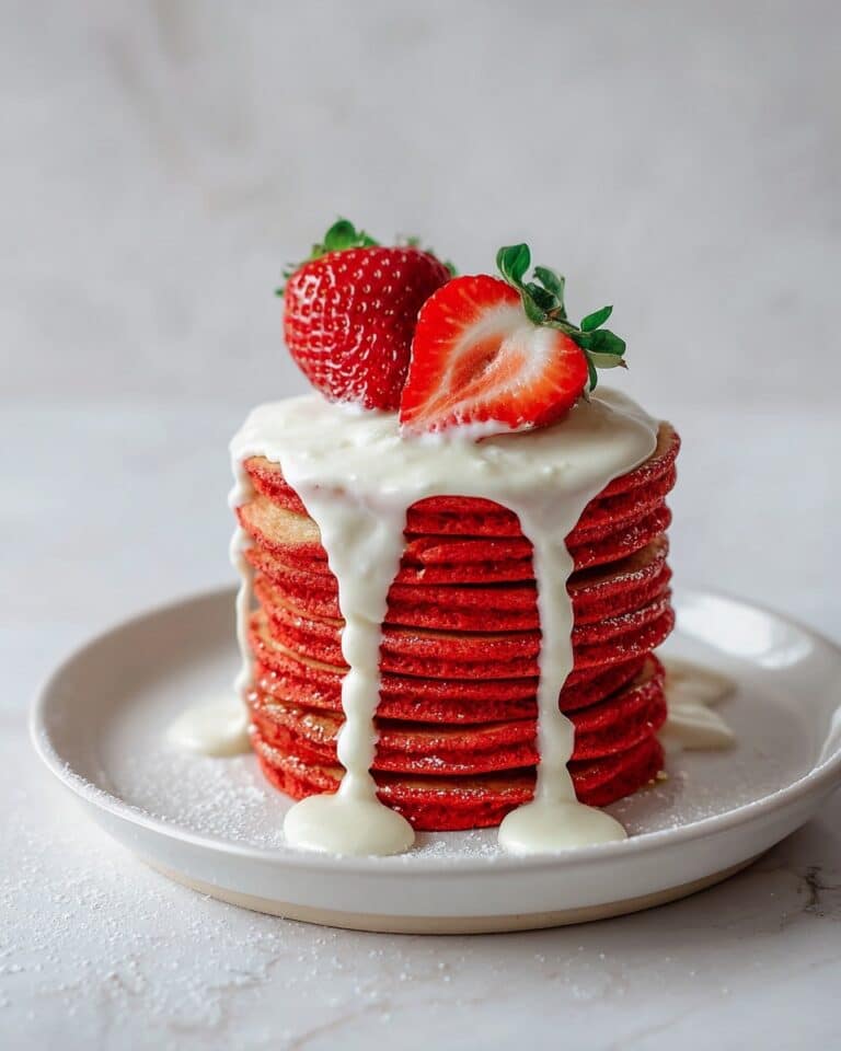 Cake Batter Red Velvet Pancakes with Cream Cheese Syrup Recipe