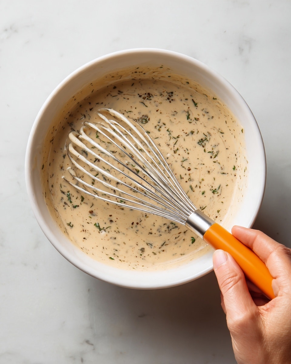 A clear glass bowl filled with bite-sized pieces of raw chicken coated in a reddish-orange marinade with visible herbs and spices, including small green parsley flakes and black pepper, sitting on a white marbled surface. The chicken pieces have a slightly shiny, moist texture from the sauce, which pools slightly in the bottom of the bowl. The bowl’s transparent sides show the layer of sauce clinging to the chicken and the bowl walls, with the seasoning evenly spread across all pieces. Photo taken with an iphone --ar 4:5 --v 7