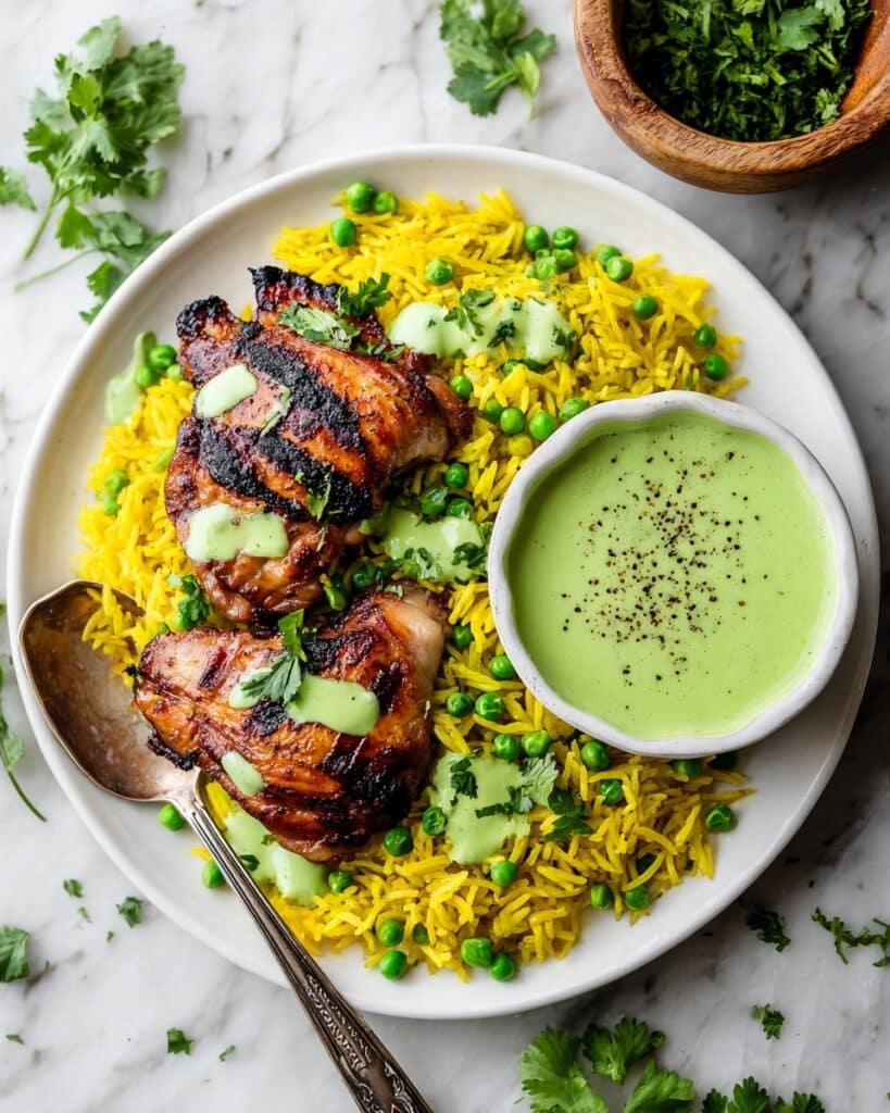 Peruvian Chicken and Rice with Green Sauce Recipe