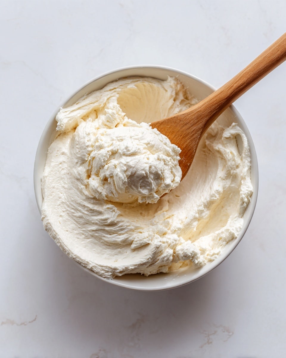 A close-up image shows a white bowl filled with thick, creamy white dough. A wooden spoon with a smooth handle is partially buried in the dough, lifting a soft scoop of it. The bowl sits on a white marbled surface, giving a clean and bright background to the scene. The dough has a slightly rough texture with some uneven folds and a soft, dense look. photo taken with an iphone --ar 4:5 --v 7