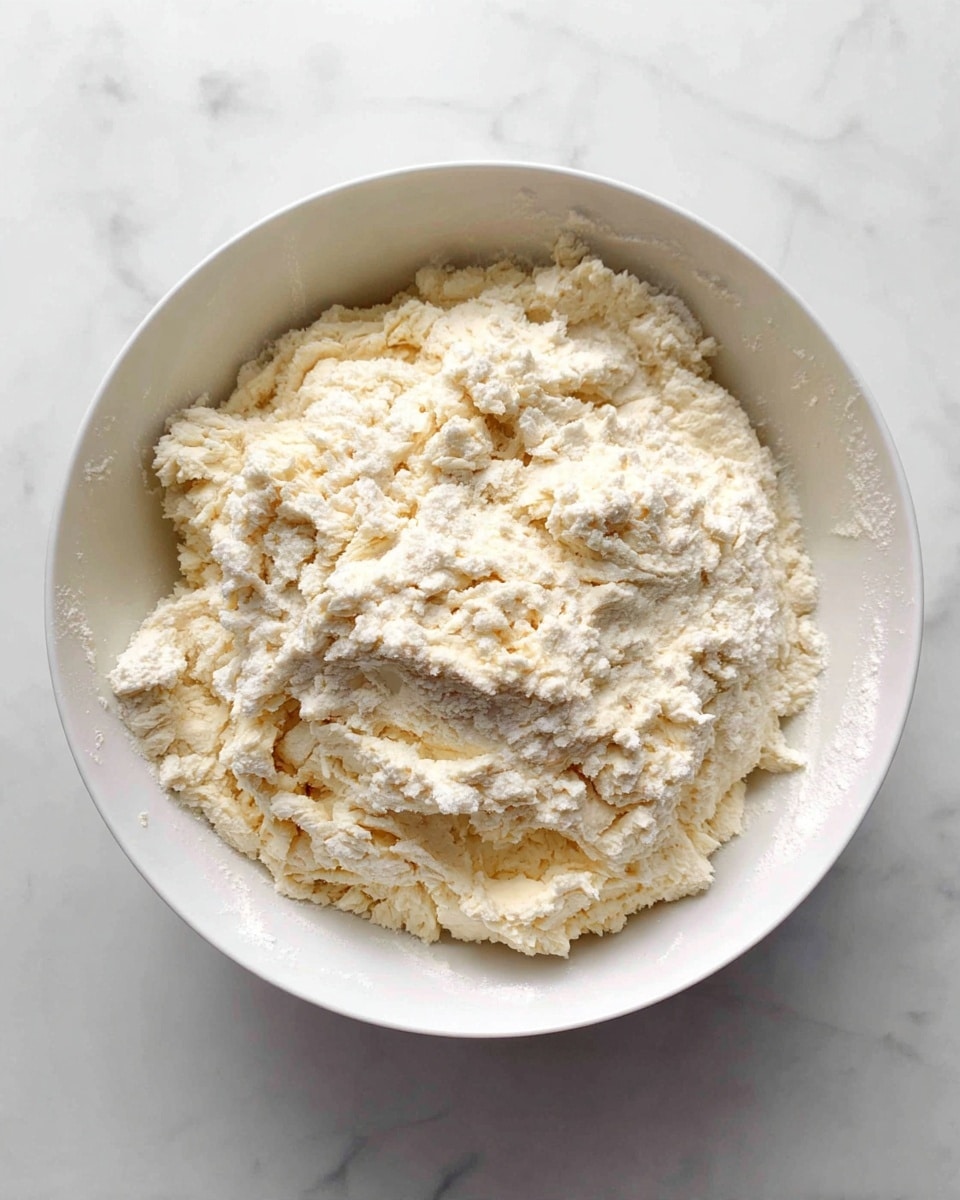 A white bowl filled with one layer of pale, soft dough that has a lightly floured top and a slightly uneven, rough texture, sitting on a white marbled surface photo taken with an iphone --ar 4:5 --v 7
