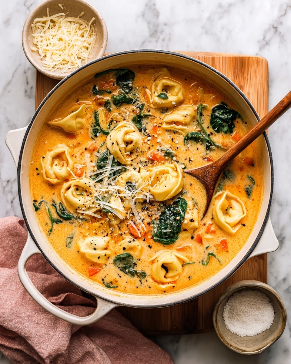 One-Pot Cheesy Tortellini Soup with Rotisserie Chicken Recipe