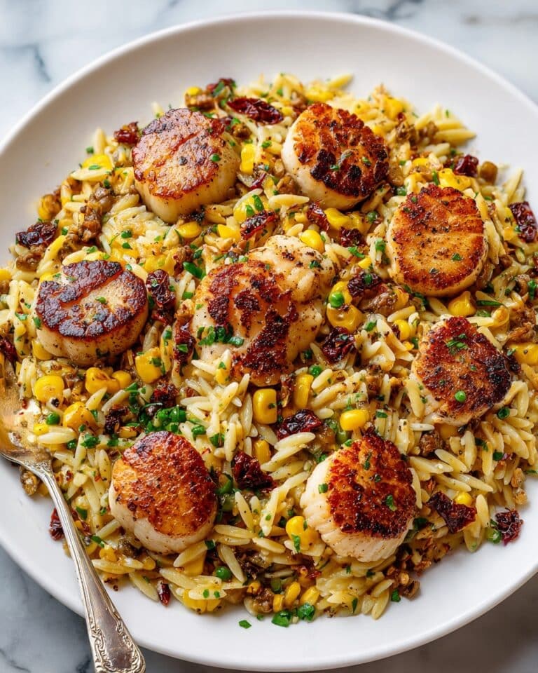 Pan-Seared Scallops over Creamy Pesto Orzo Recipe