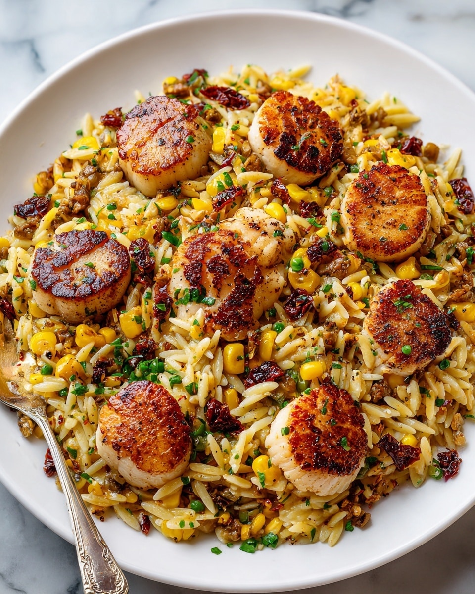 Pan-Seared Scallops over Creamy Pesto Orzo Recipe