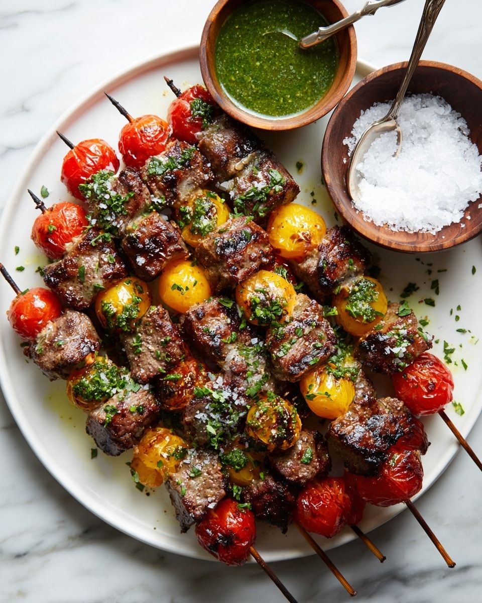 Flank Steak Skewers with Tomatoes and Parsley Pesto Recipe