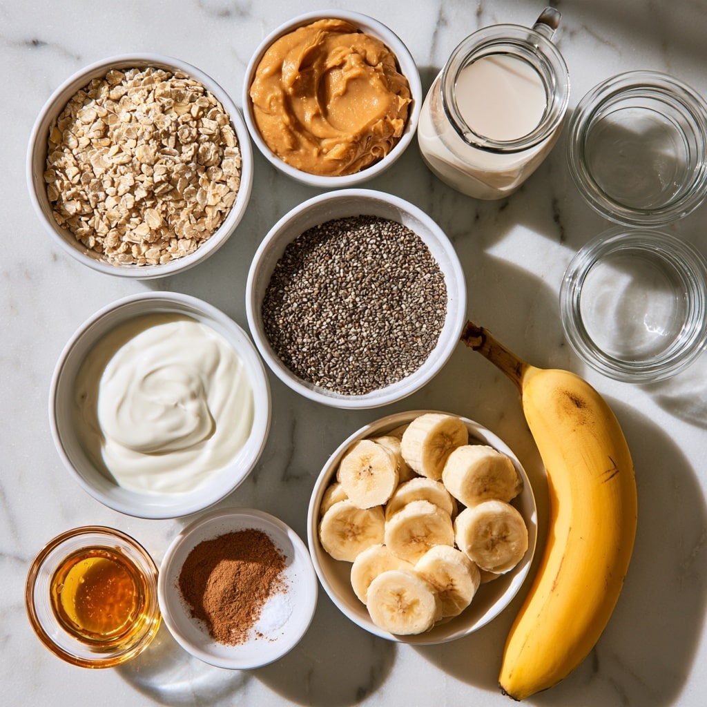 A clear glass bowl filled with dry light beige rolled oats on the left side, topped with a dollop of smooth, rich light brown peanut butter. On the right side, the same clear bowl shows the oats and peanut butter mixed together with a silver spoon, creating a textured mixture of light beige oats with streaks of light brown peanut butter throughout. Both bowls are on a white marbled surface. photo taken with an iphone --ar 4:5 --v 7