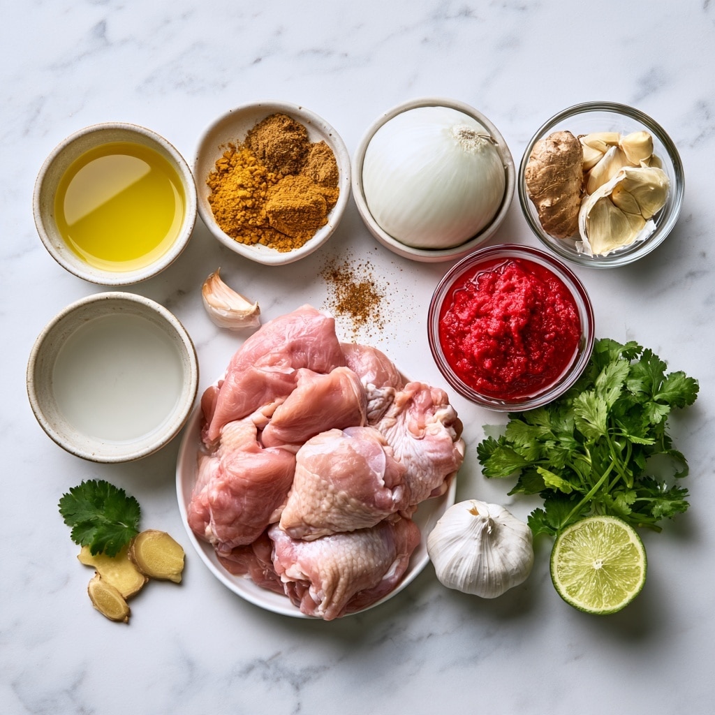 A collage of four images shows the cooking process inside a silver electric pot on a white marbled surface. The first image (top left) has a layer of bubbling golden oil with a small white bowl of chopped ginger and garlic next to the pot. The second image (top right) shows finely chopped onions in the pot, sautéed to a translucent light yellow color. The third image (bottom left) reveals the onions mixed with reddish-brown spices, creating a textured, warm-colored layer. The fourth image (bottom right) displays a thick, chunky, golden-orange sauce with visible pieces of onion and spices simmering in the pot. Photo taken with an iphone --ar 4:5 --v 7