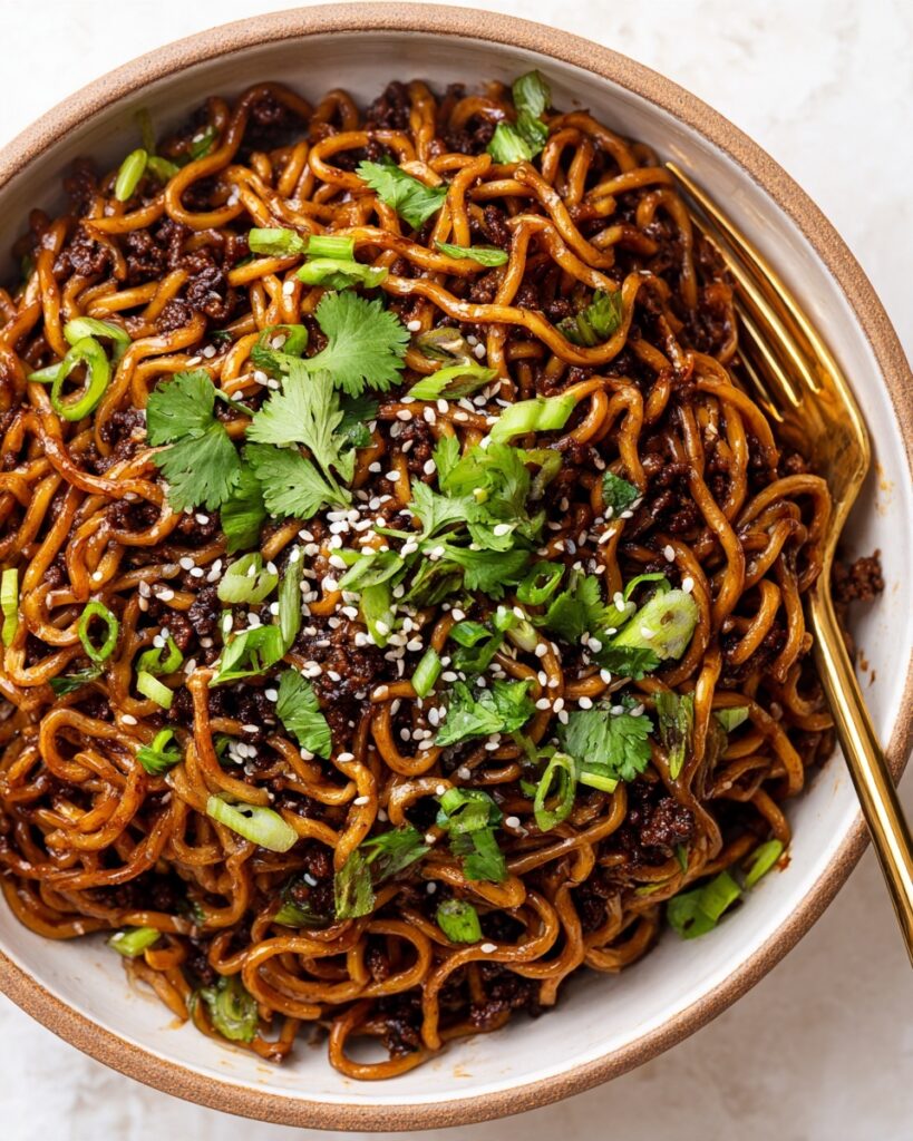 Gochujang Ramen with Bulgogi Ground Beef and Fresh Garnishes Recipe