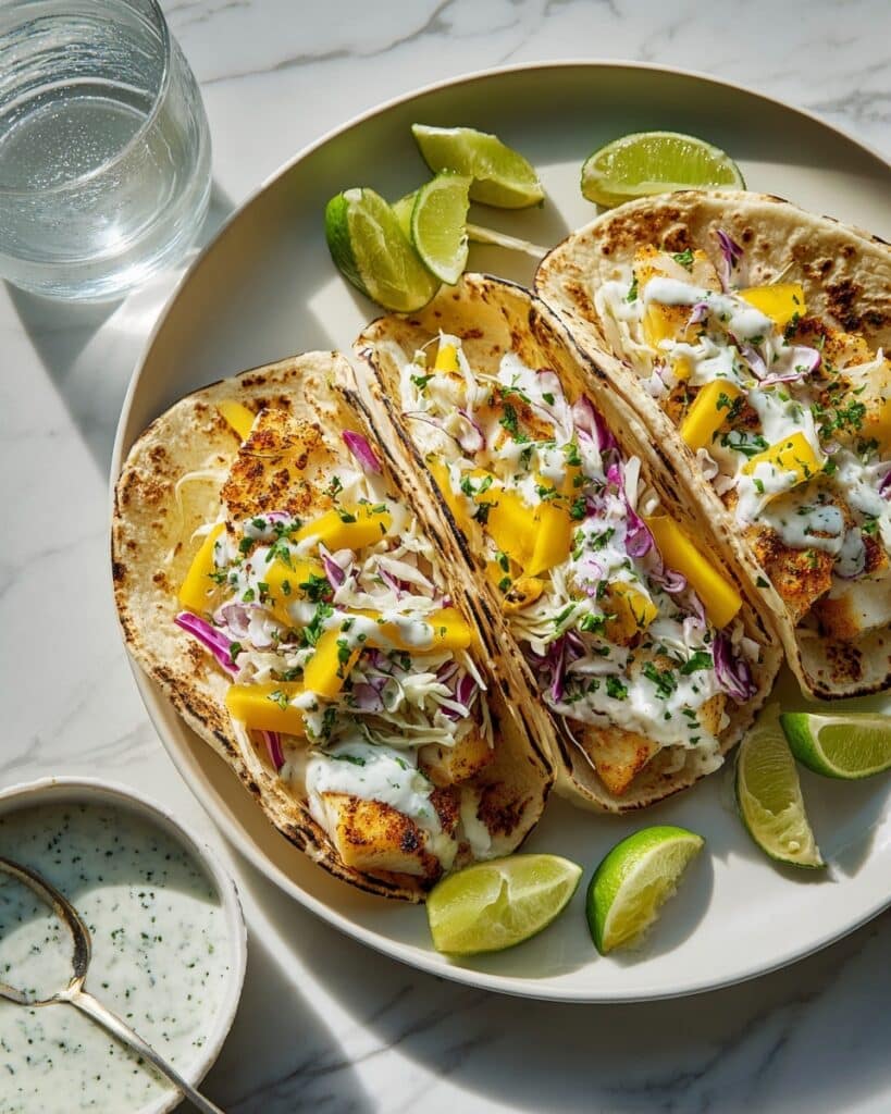 Homemade Fish Tacos with Mango Slaw and Cilantro Crema Recipe