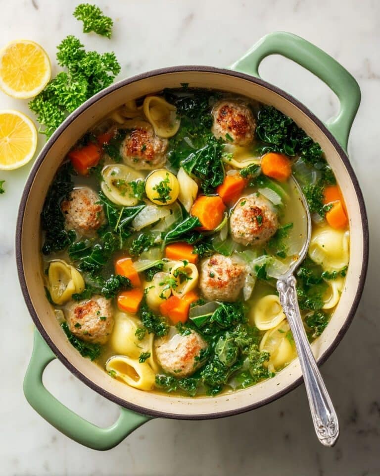 Chicken Meatball Soup with Ditalini Pasta and Spinach Recipe